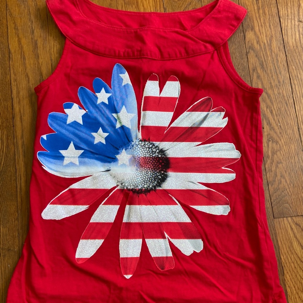 🌞Justice American Flag Sunflower tank size 10🌞